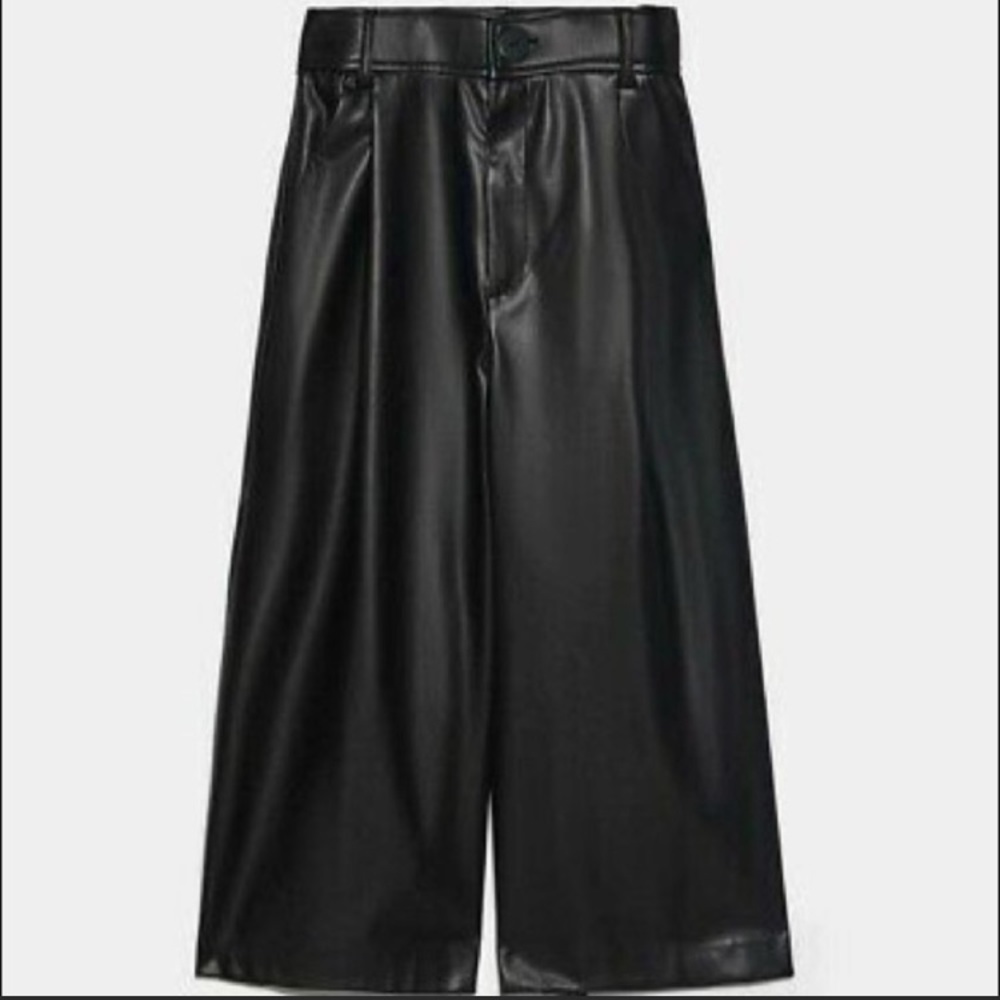 Zara Wide Leg Crop Trousers Faux Leather Baddie Capri - Picture 2 of 12
